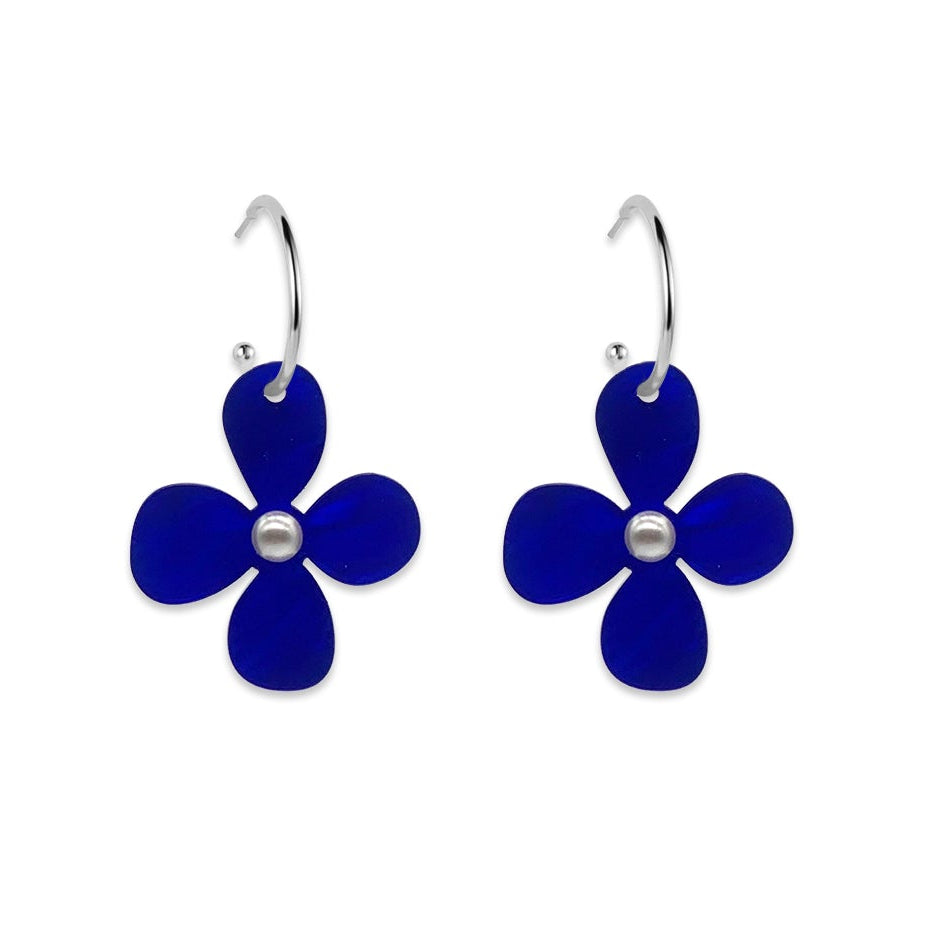 Daisy Hoop Earrings - Royal Blue Pearl
