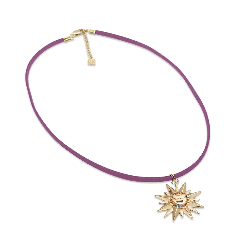 Sunburst Suede Necklace - Cool Rainbow on Lilac