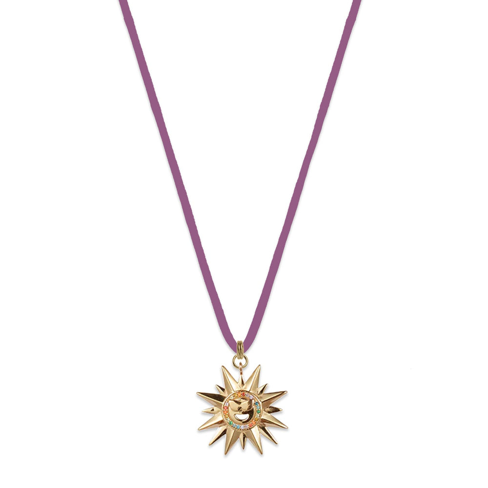 Sunburst Suede Necklace - Cool Rainbow on Lilac