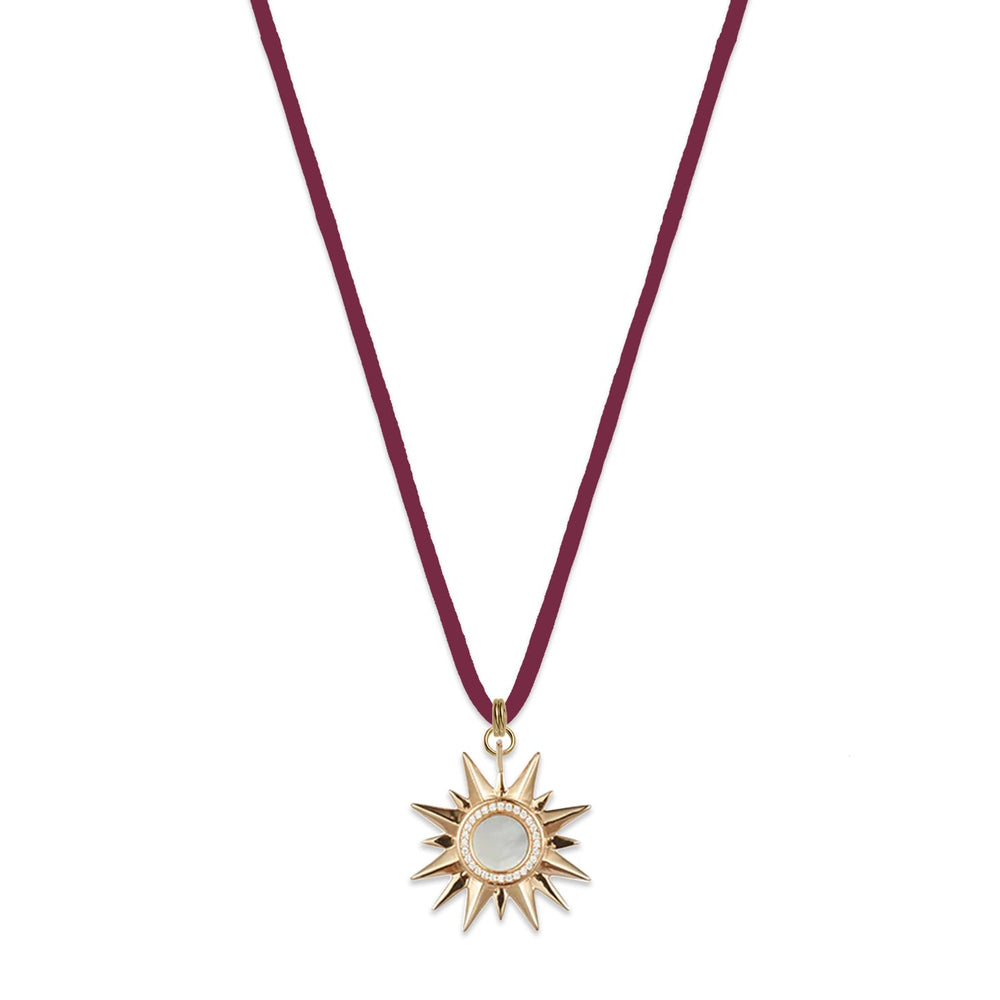 Sunburst Suede Necklace - White Mother of Pearl on Burgundy