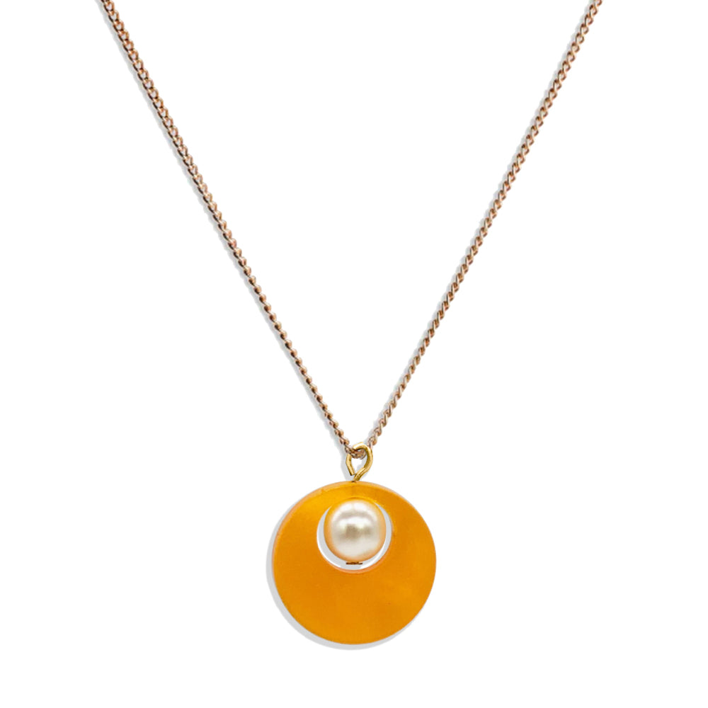Charming Pearl Circle Pendant - Orange Pearl