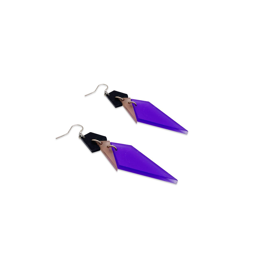 Abstract Diamond Hook Earrings - Ultraviolet, Champagne & Black