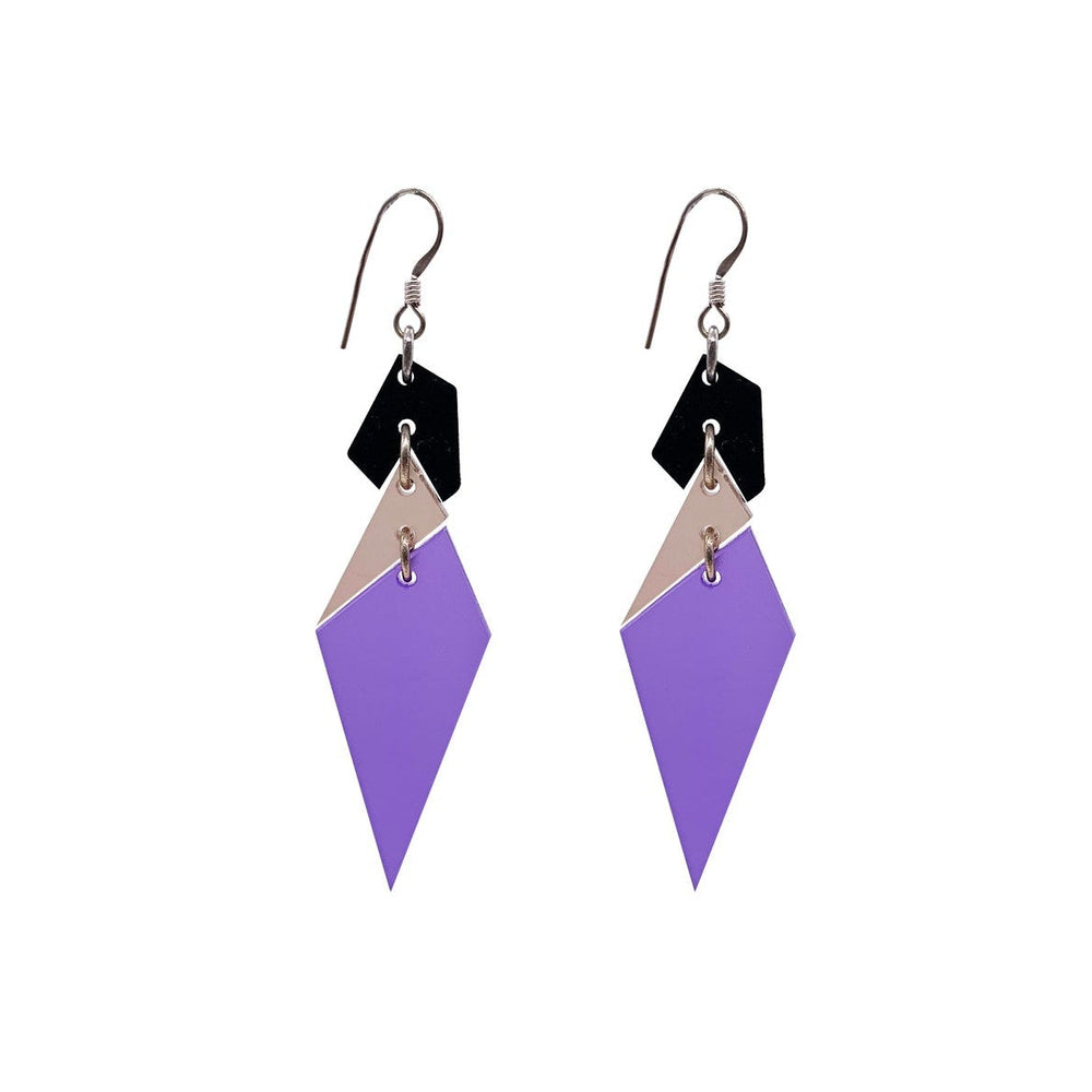 Abstract Diamond Hook Earrings - Ultraviolet, Champagne & Black