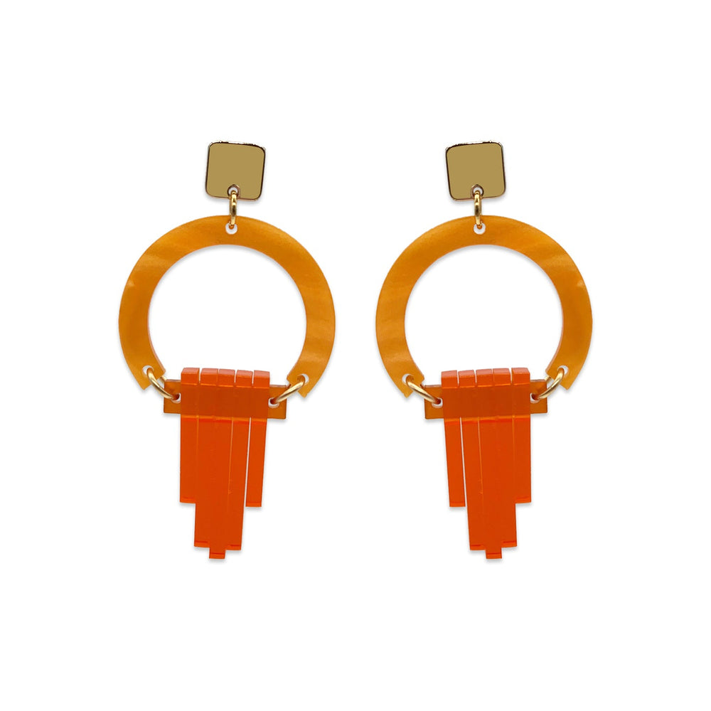 Art Deco Chandelier Earrings - Orange Pearl & Mandarin