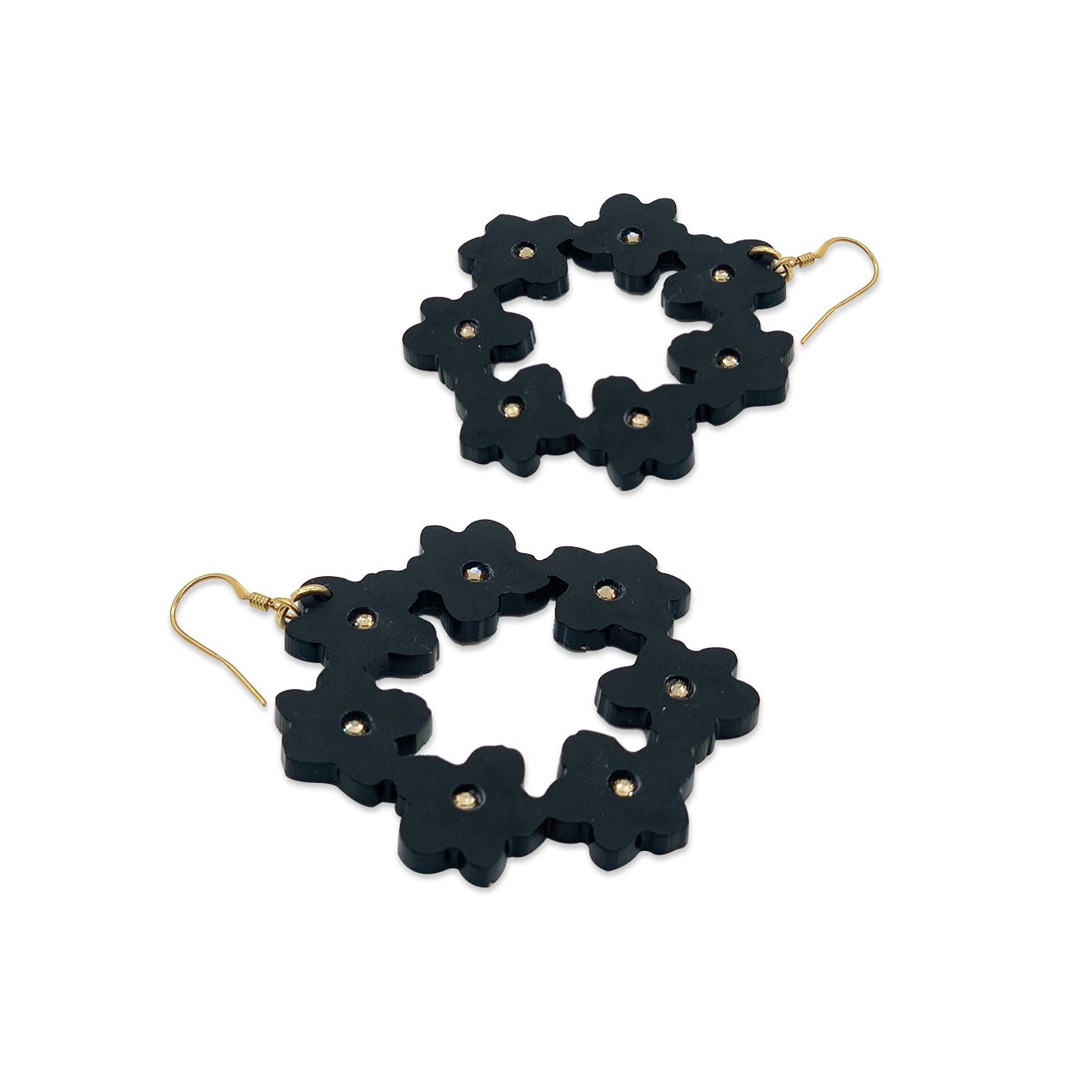 Crystal Blossom Hoops - Midnight Black & Starlight Crystal
