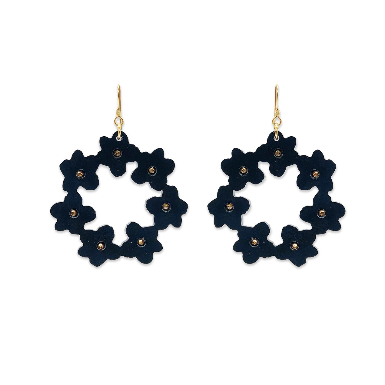 Crystal Blossom Hoops - Midnight Black & Starlight Crystal