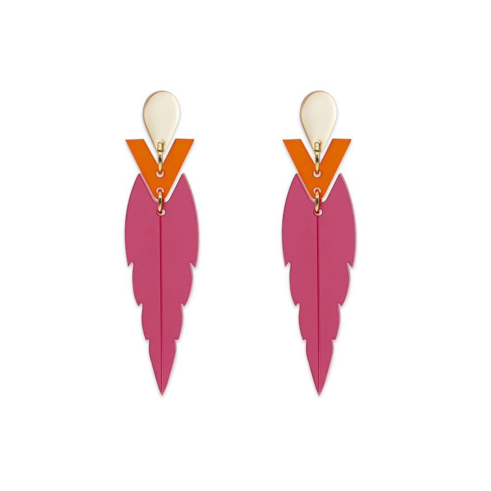 Mini Kingfisher Earrings - Raspberry & Mandarin