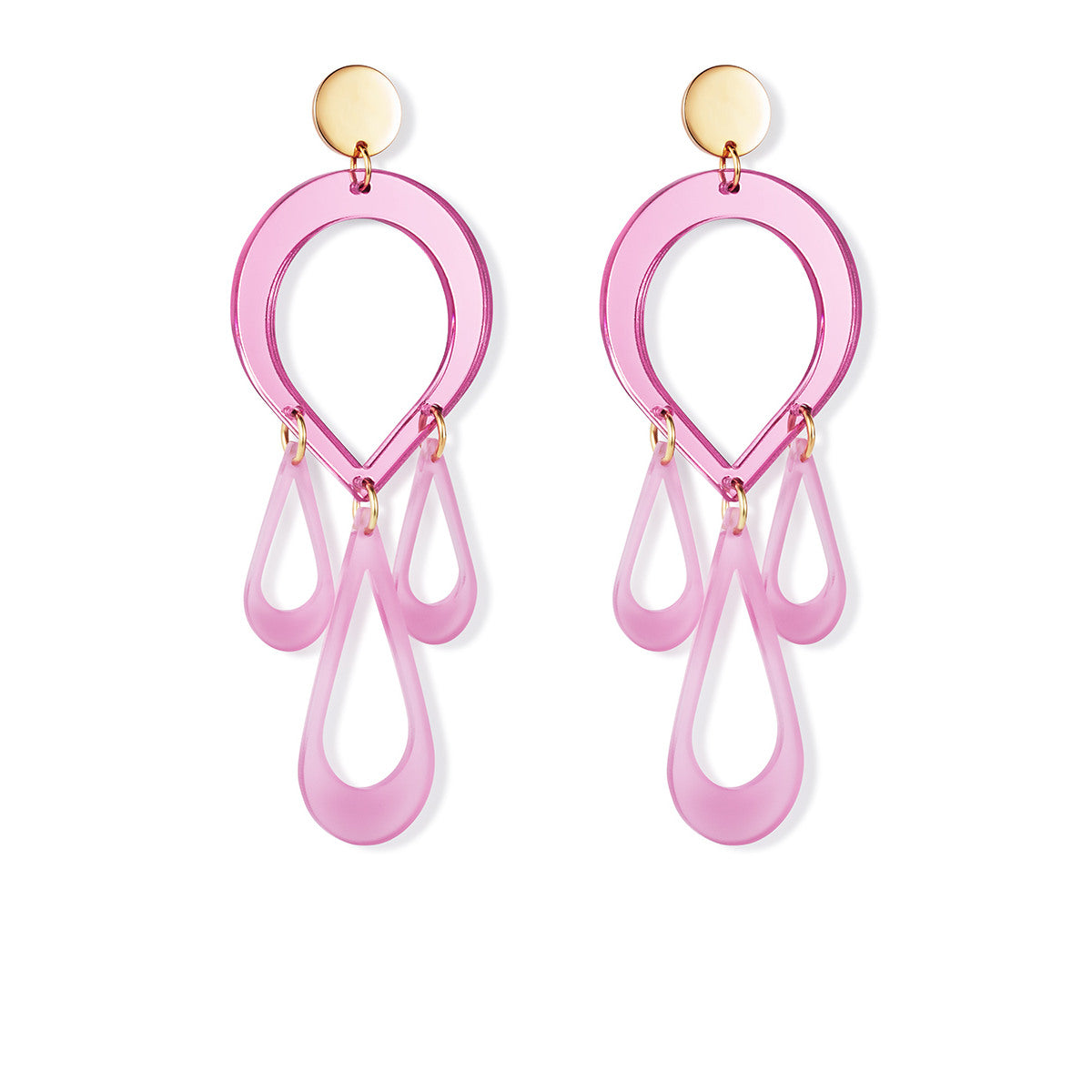 Teardrop Chandelier Earrings - Pink Mirror & Heather
