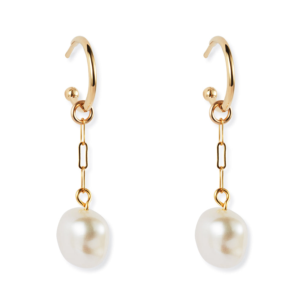 Pearl Drop Hoop Earrings