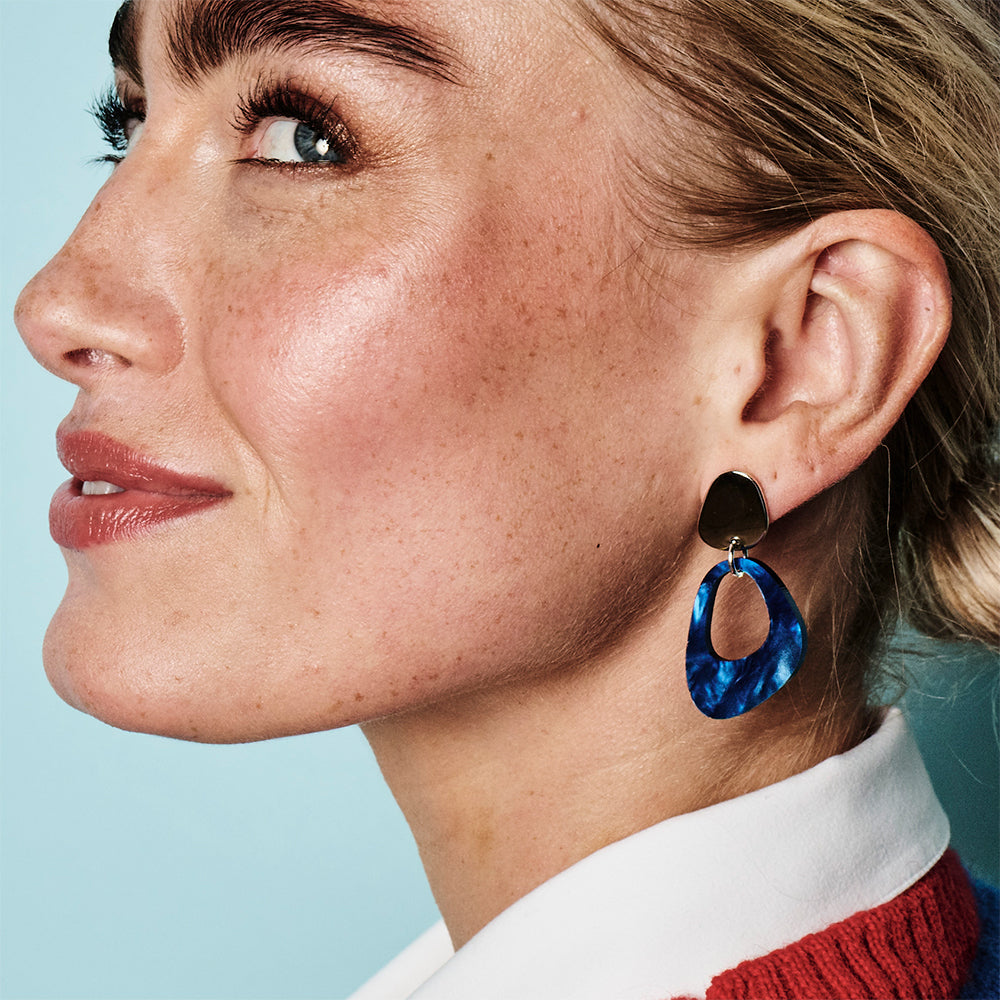 Pebble Drop Earrings - Midnight Blue Swirl