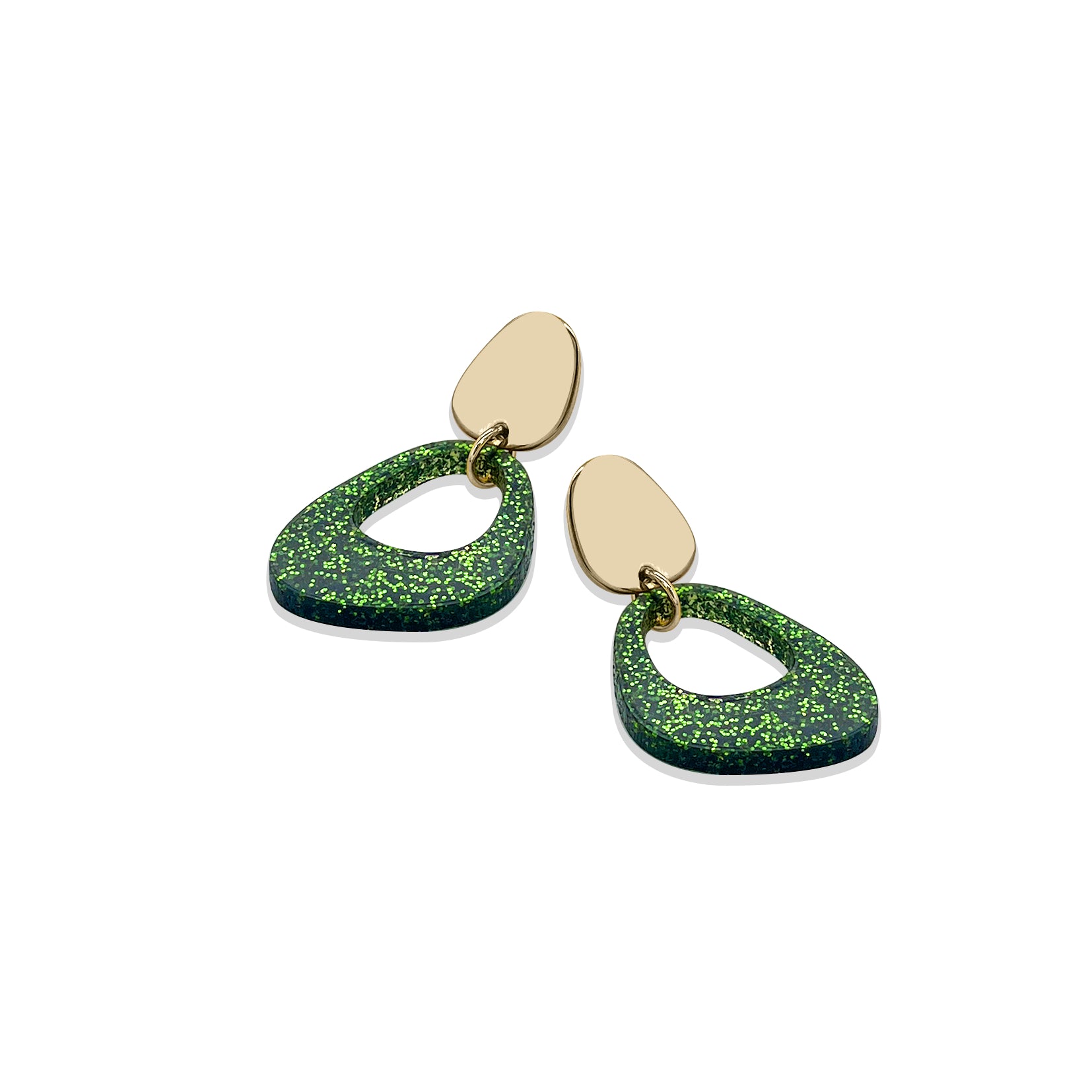 Pebble Drop Earrings - Forest Green Glitter
