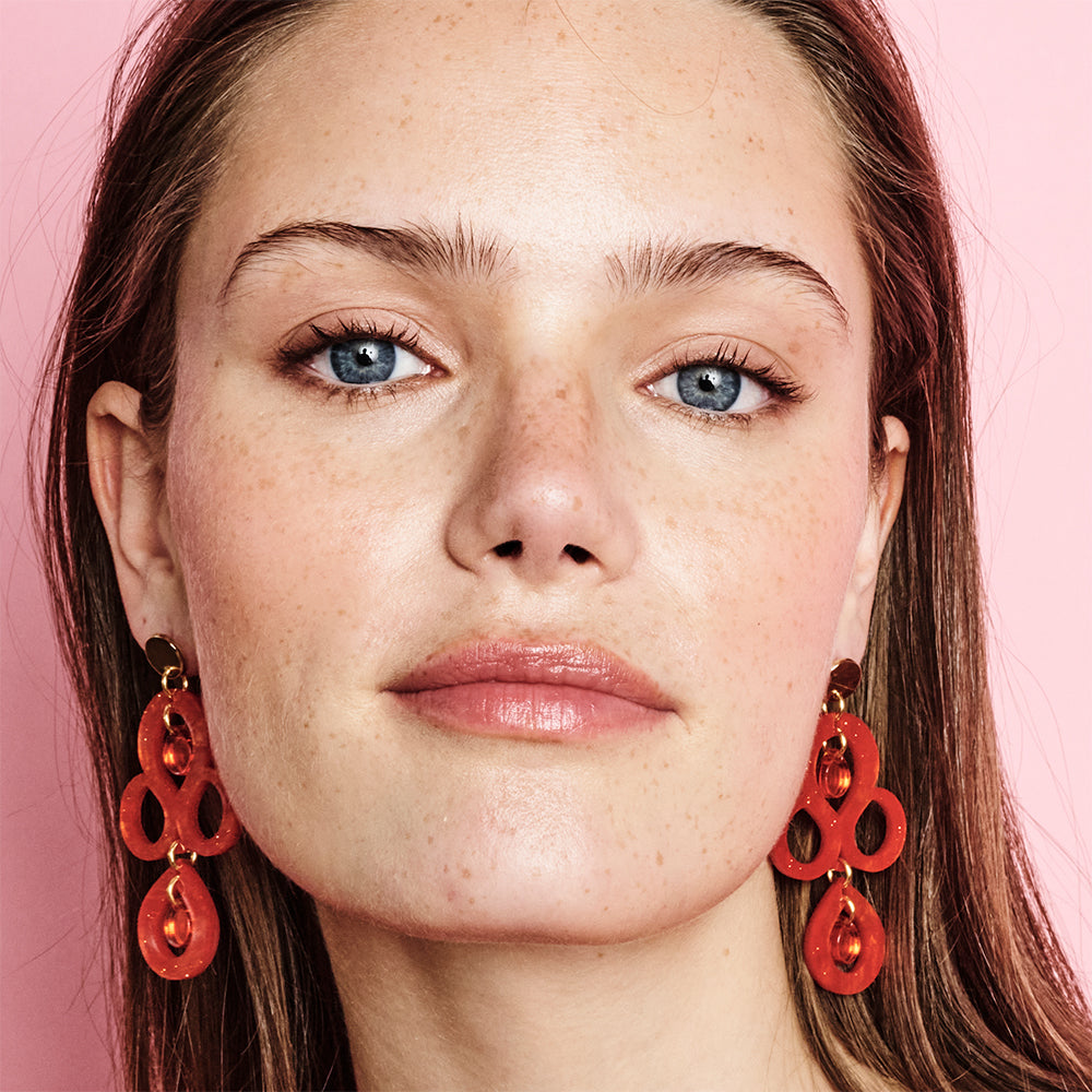 Petite Batik Earrings - Sienna Red & Orange Mirror