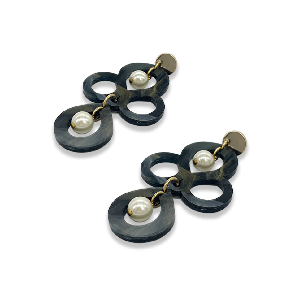 Petite Batik Earrings - Black Swirl & Pearl