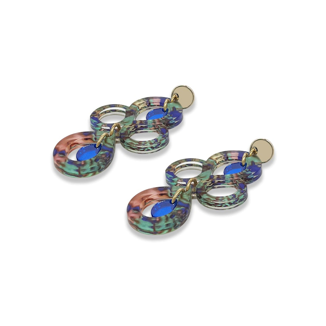 Petite Batik Earrings - Blue Splatter & Blue Mirror