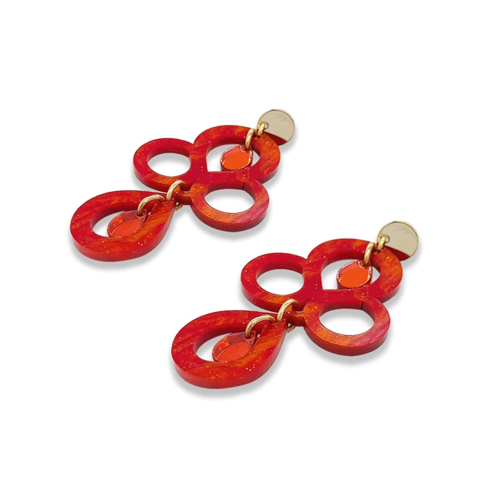 Petite Batik Earrings - Sienna Red & Orange Mirror