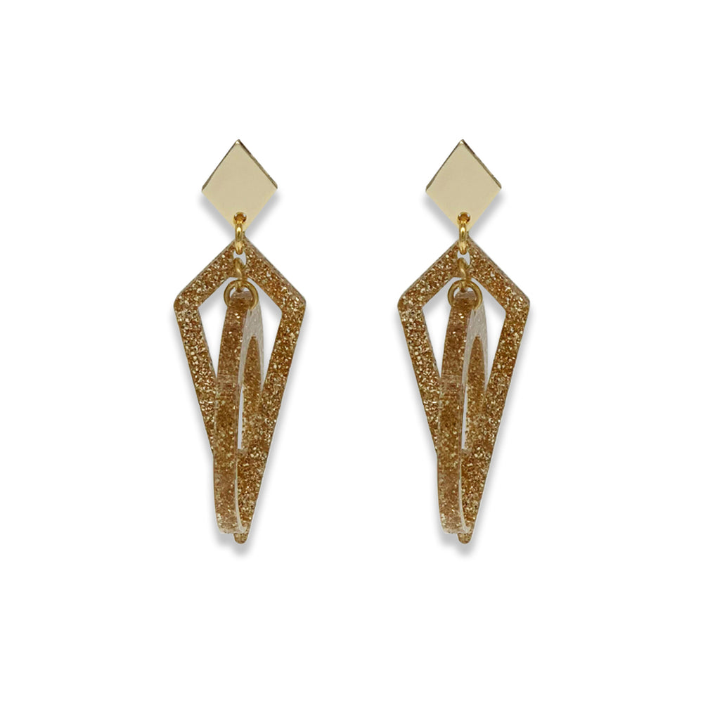 Petite Crescent Hoop Earrings -  Gold Glitter