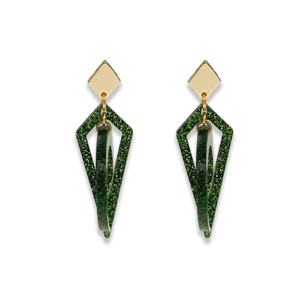 Petite Crescent Hoop Earrings - Forest Green Glitter