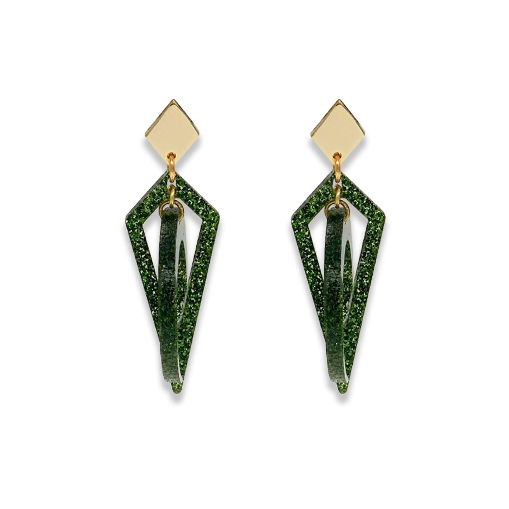 Petite Crescent Hoop Earrings - Forest Green Glitter