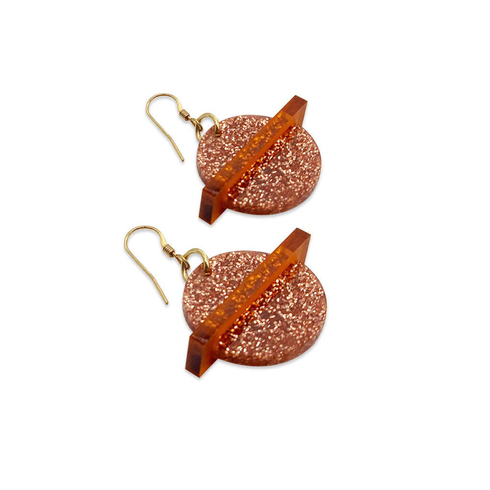 Planet Earrings - Copper Glitter & Mandarin