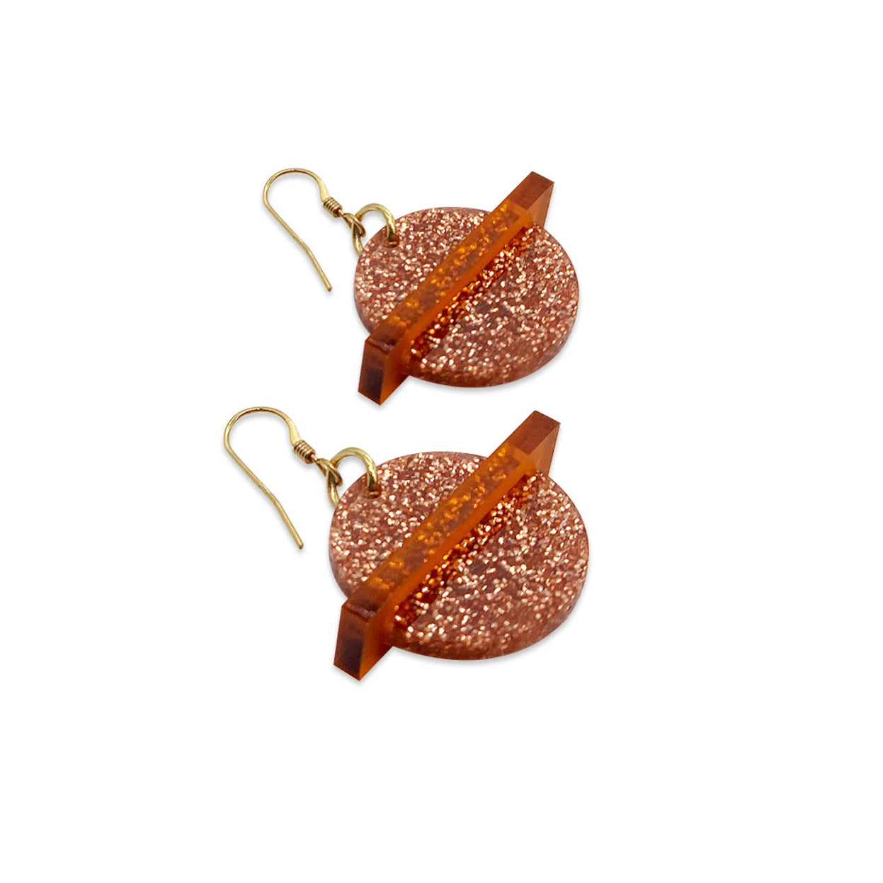 Planet Earrings - Copper Glitter & Mandarin