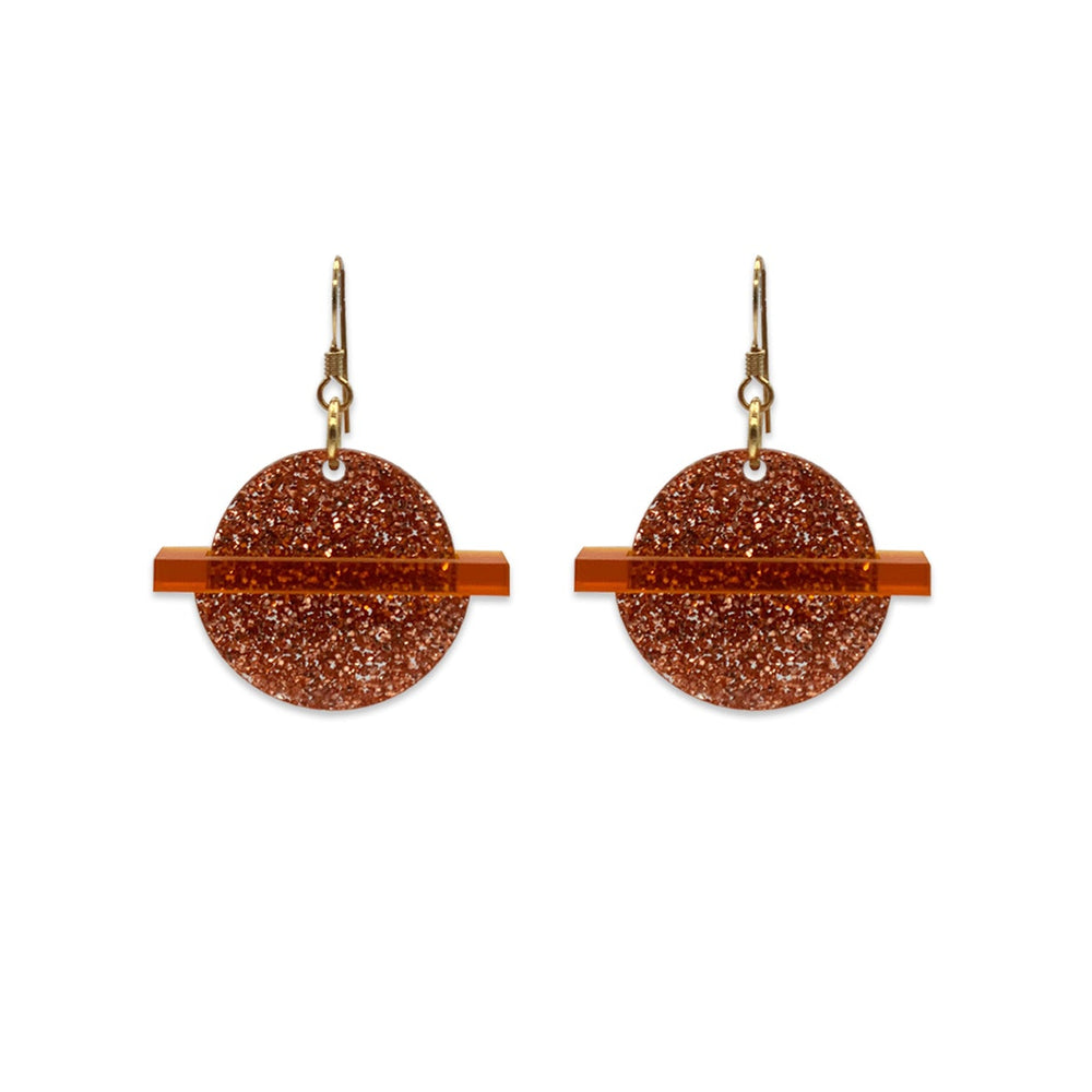 Planet Earrings - Copper Glitter & Mandarin
