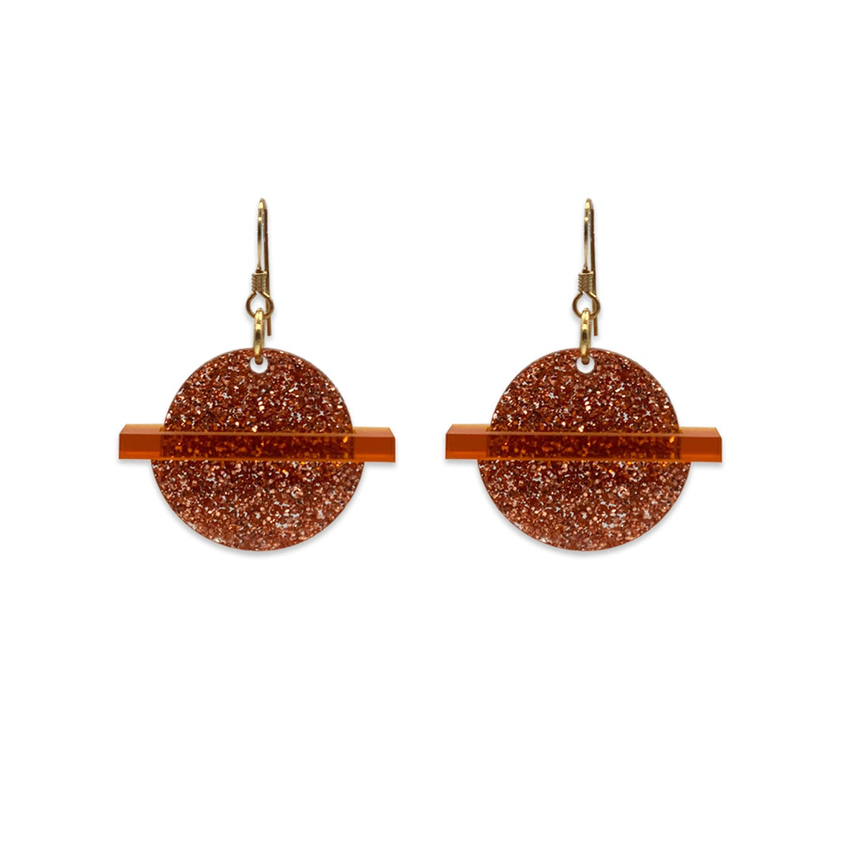 Planet Earrings - Copper Glitter & Mandarin