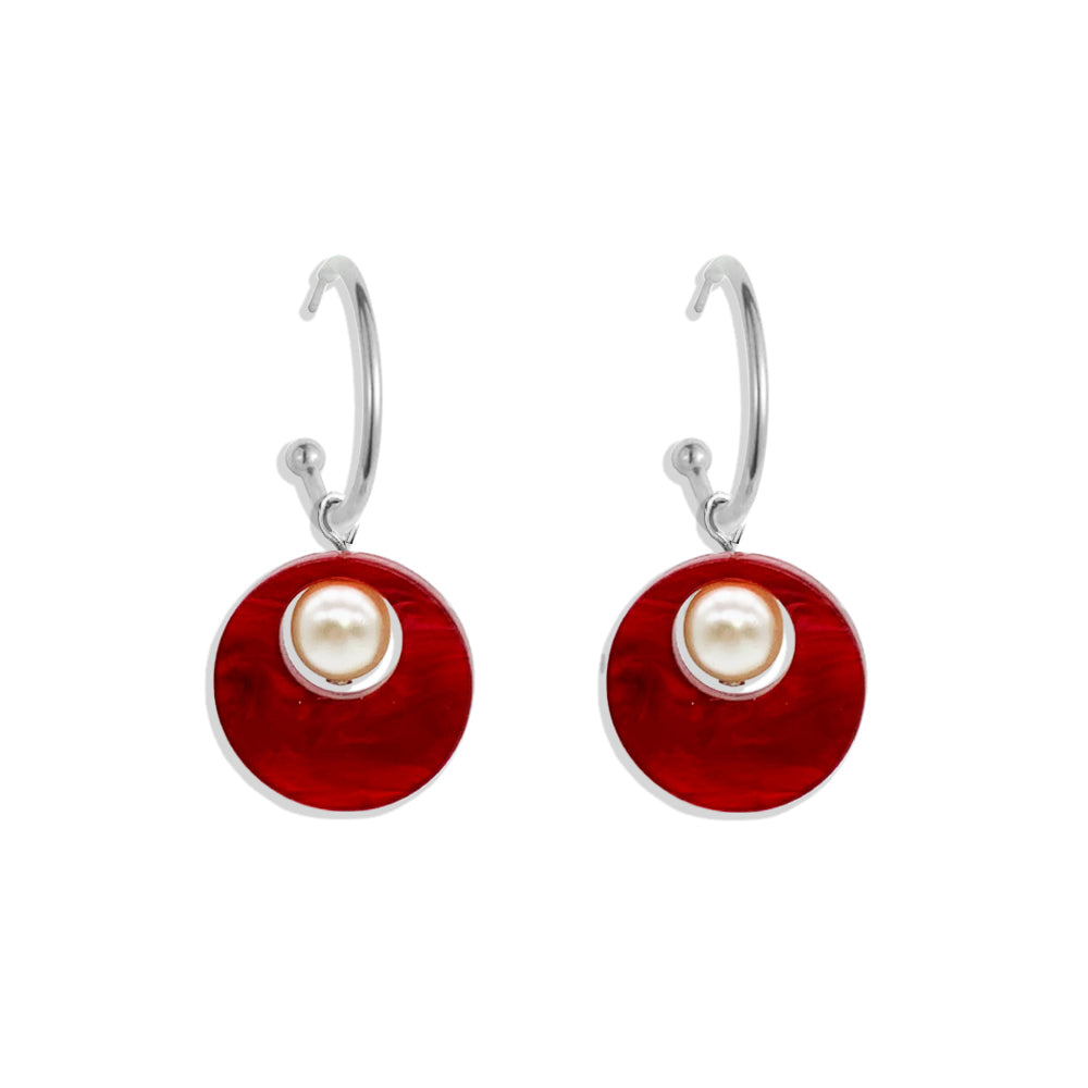 Charming Pearl Circle Earrings - Pink Swirl