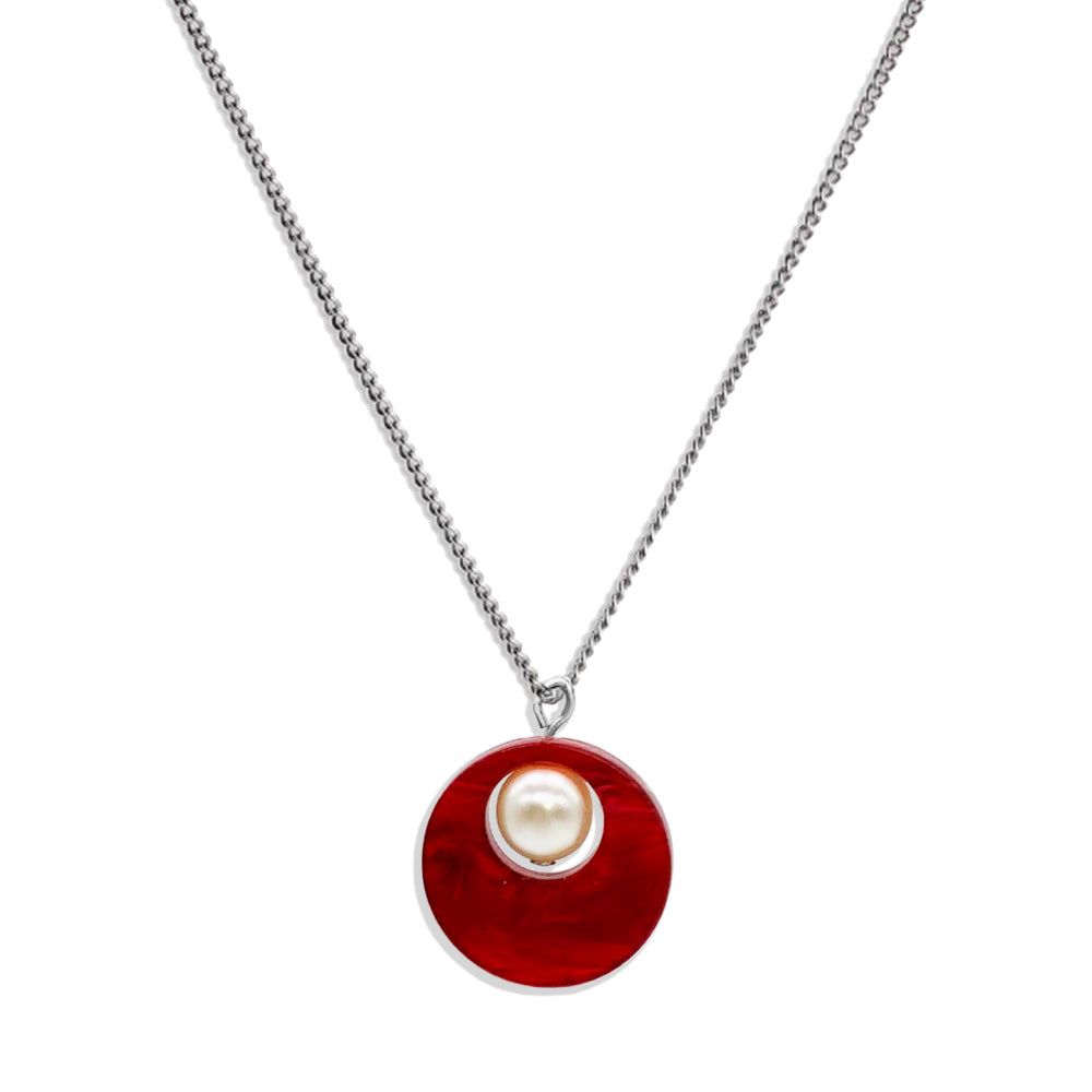 Charming Pearl Circle Pendant - Pink Swirl
