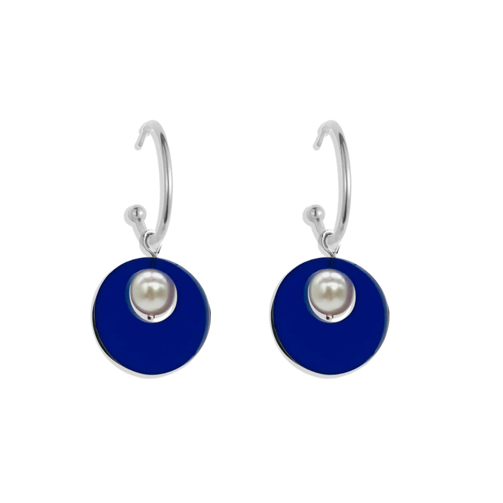 Charming Pearl Circle Earrings - Sapphire