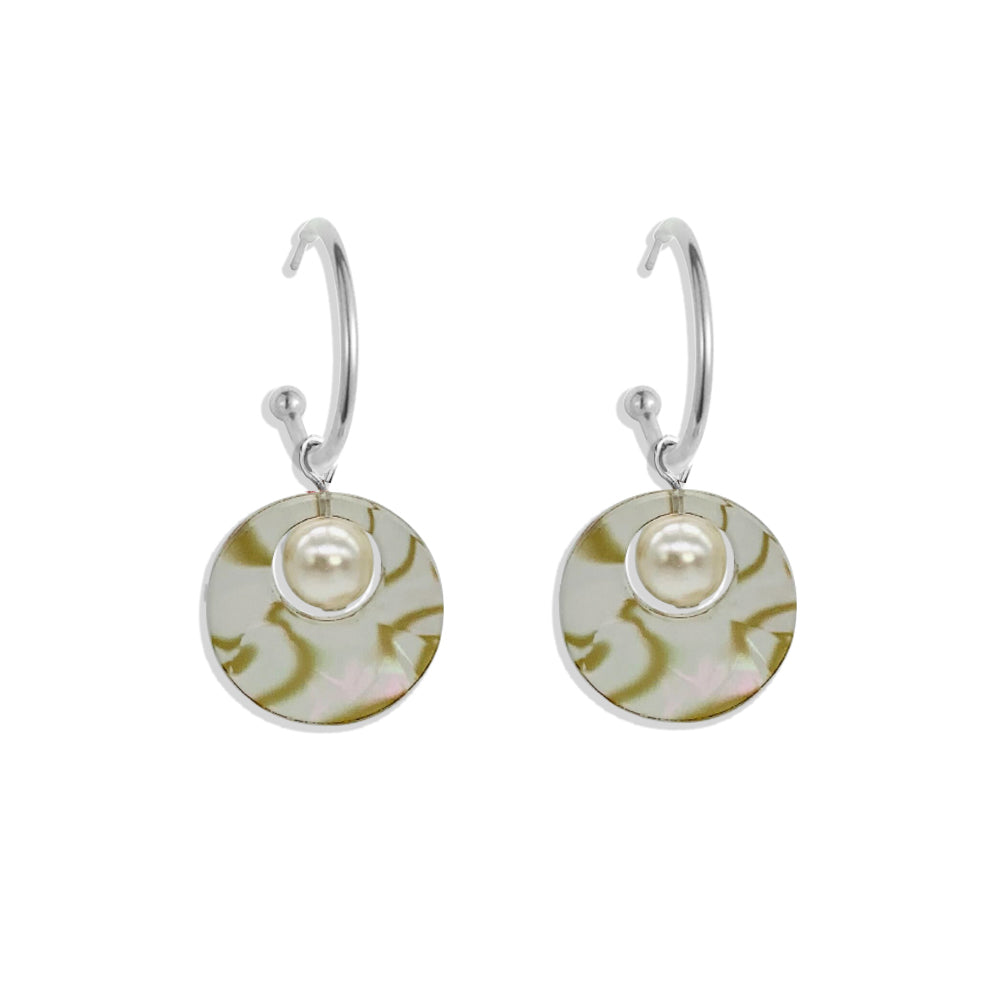 Charming Pearl Circle Earrings - Shell