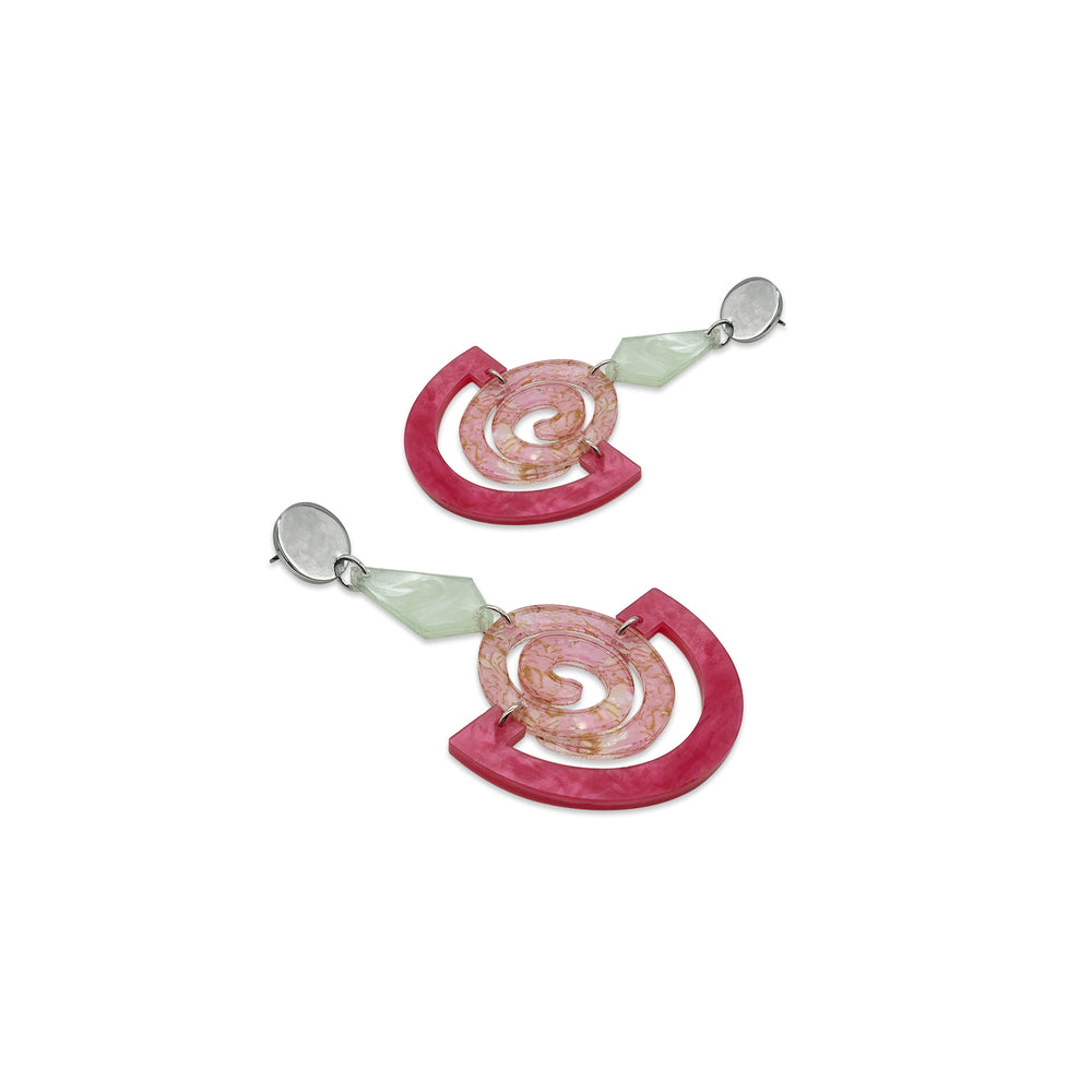 Swirly Boatman Earrings - Pink Swirl, Pink Shell & Regent Green