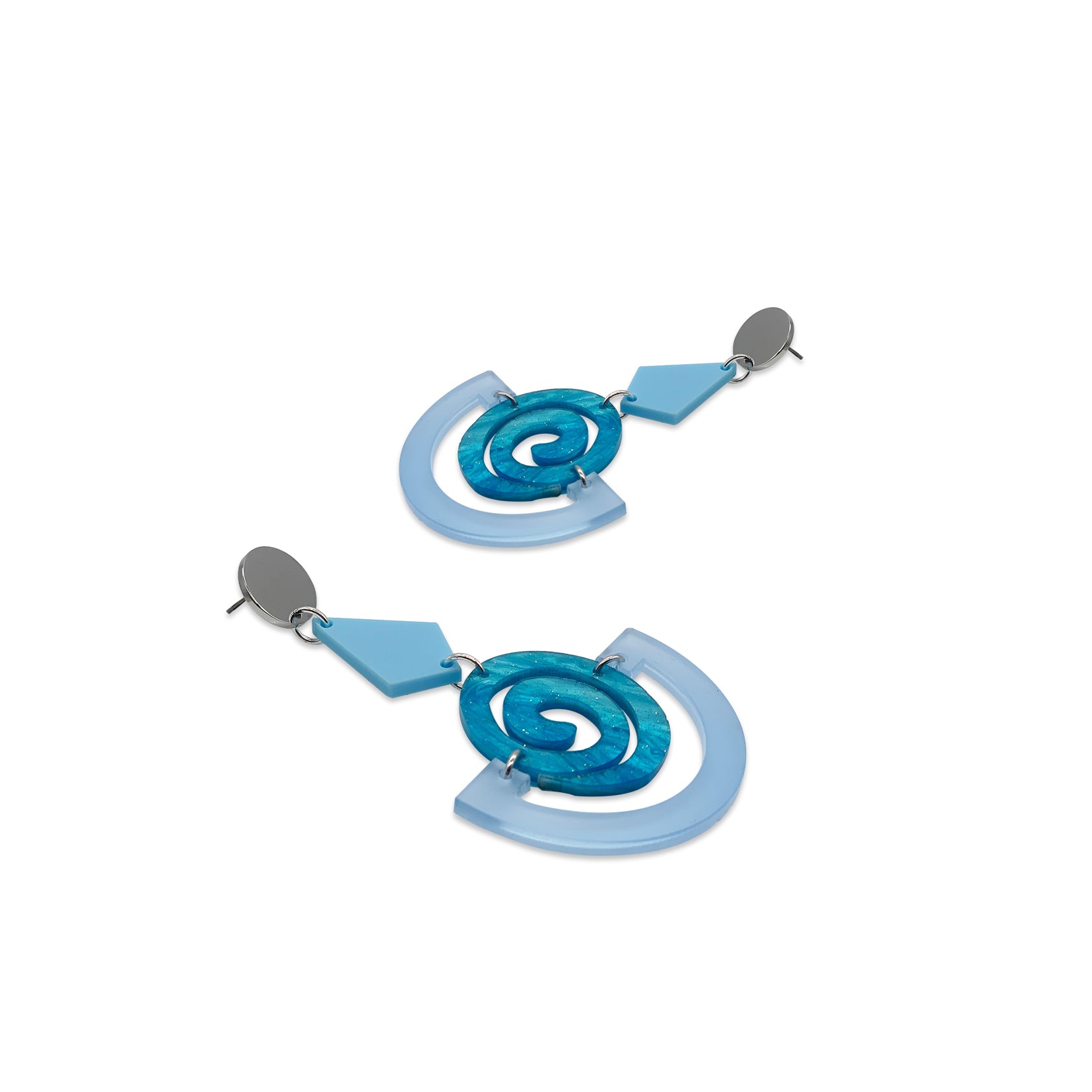 Swirly Boatman Earrings - Electric Blue, Blue Sparkle & Baby Blue