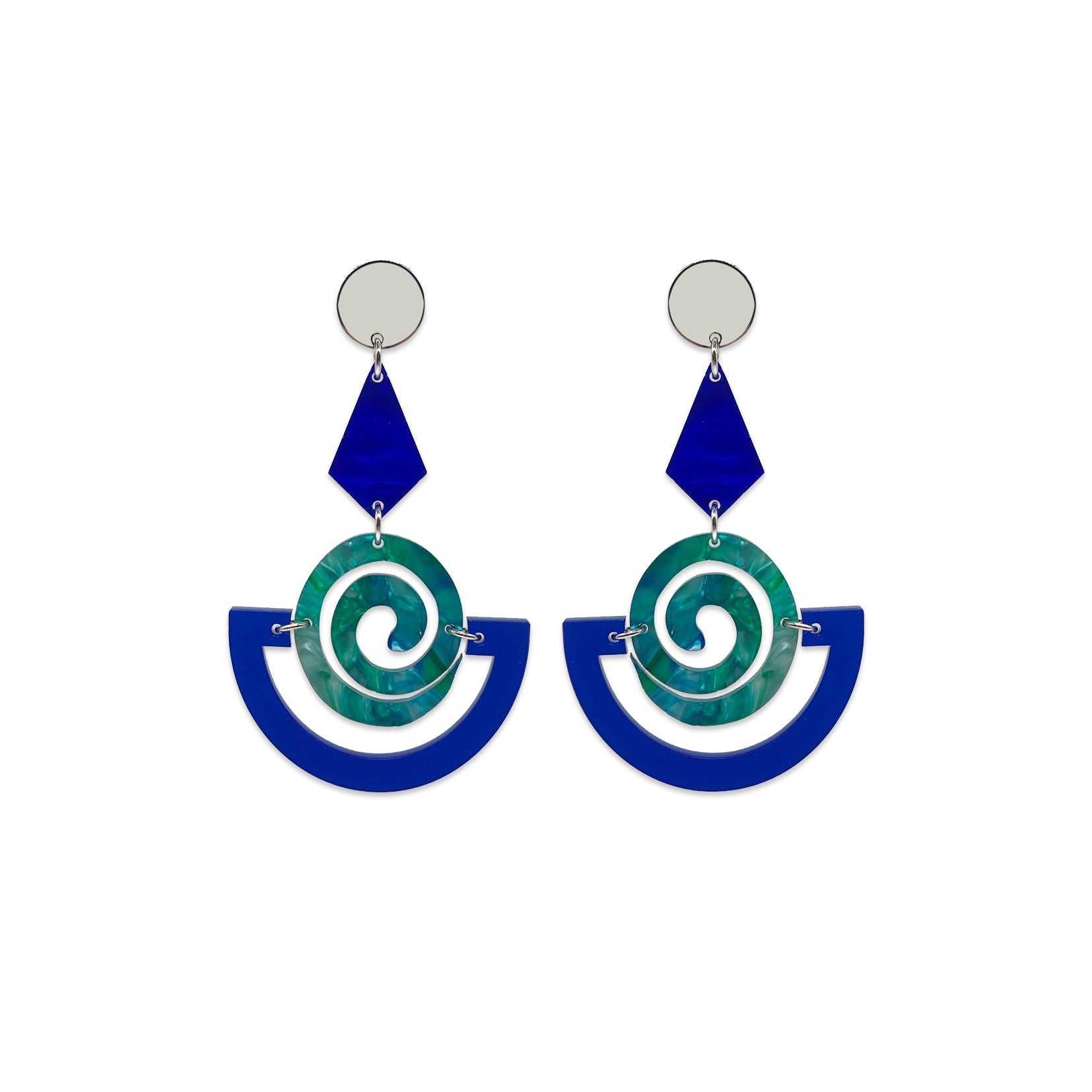 Swirly Boatman Earrings - Sapphire, Blue & Green Lava, & Blue Pearl