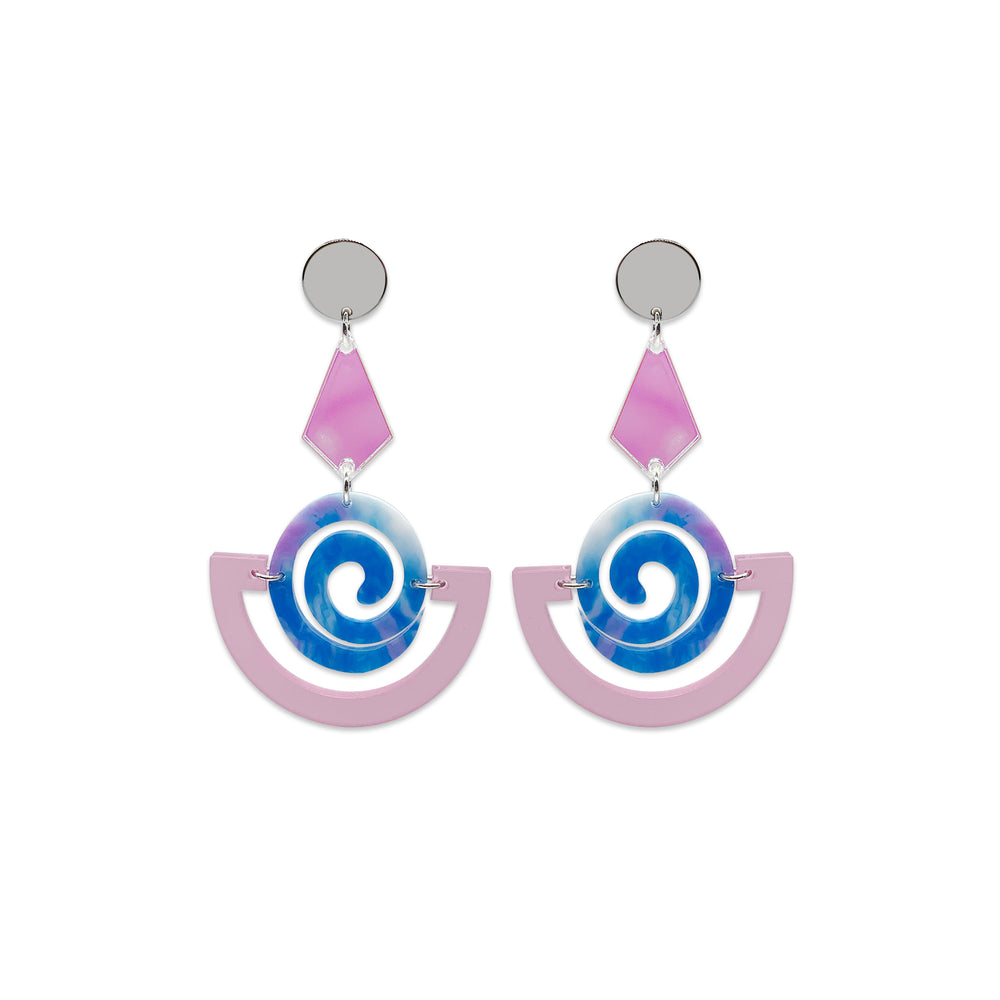 Swirly Boatman Earrings - Lilac, Blue Swirl & Iridescent