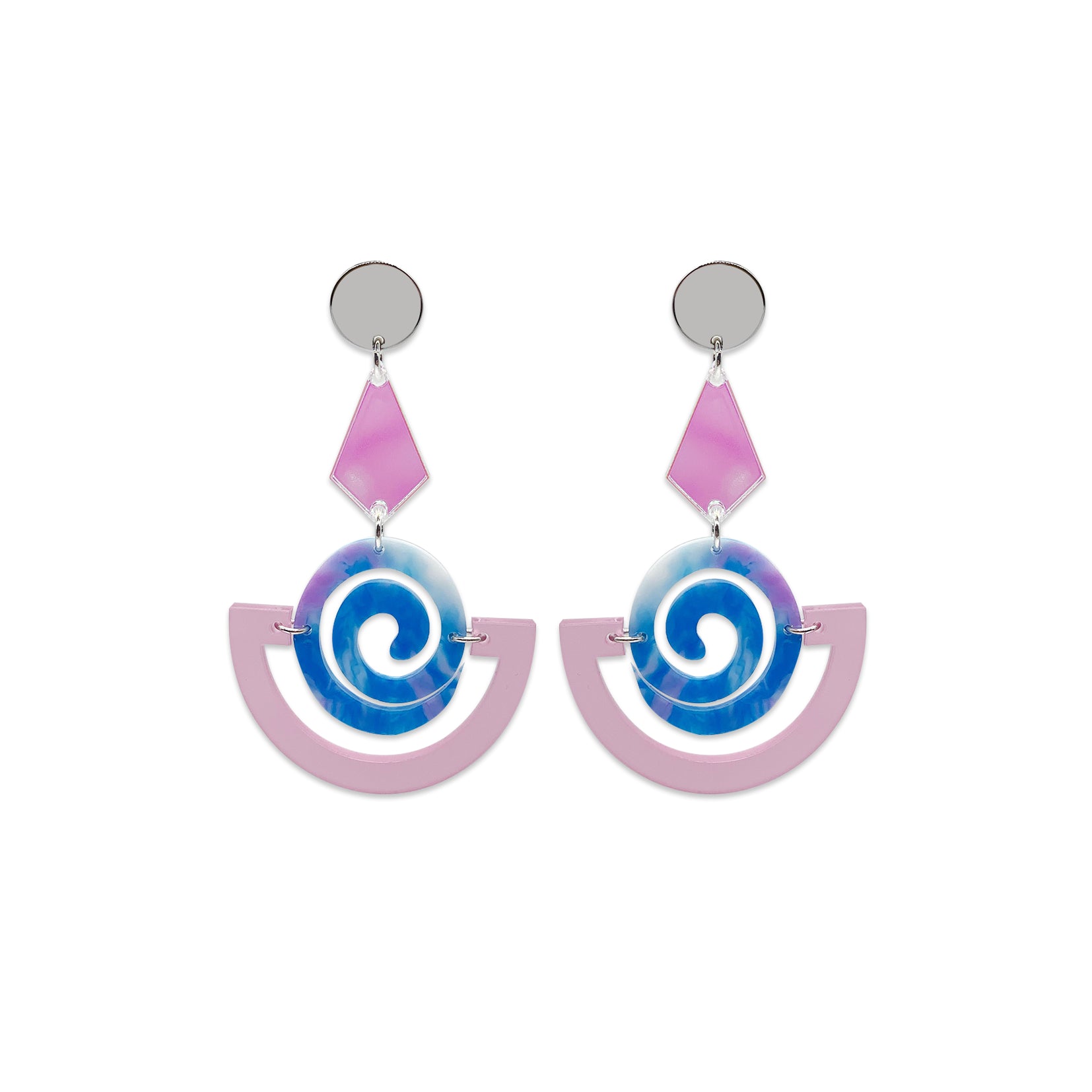 Swirly Boatman Earrings - Lilac, Blue Swirl & Iridescent