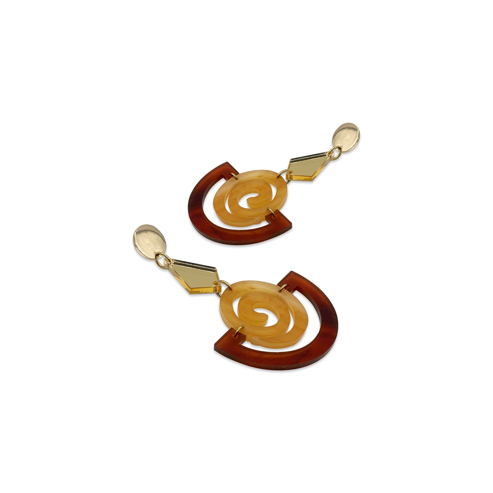 Swirly Boatman Earrings - Tortoiseshell, Mica & Gold Mirror