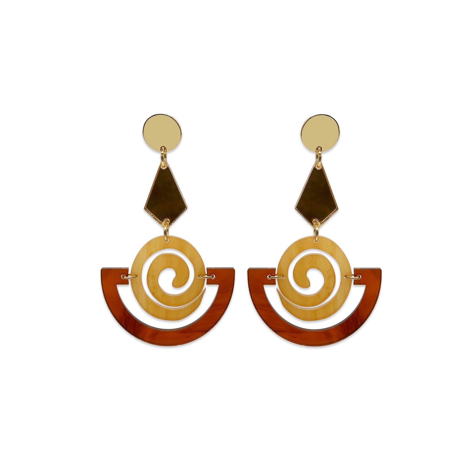 Swirly Boatman Earrings - Tortoiseshell, Mica & Gold Mirror