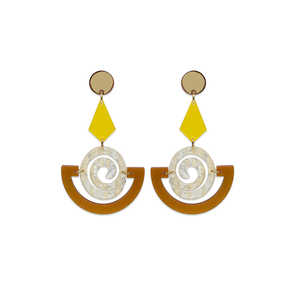 Swirly Boatman Earrings - Royal Gold, White & Gold Confetti, & Saffron