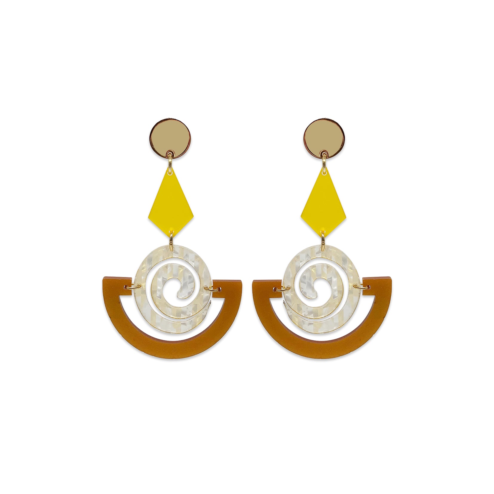 Swirly Boatman Earrings - Royal Gold, White & Gold Confetti, & Saffron