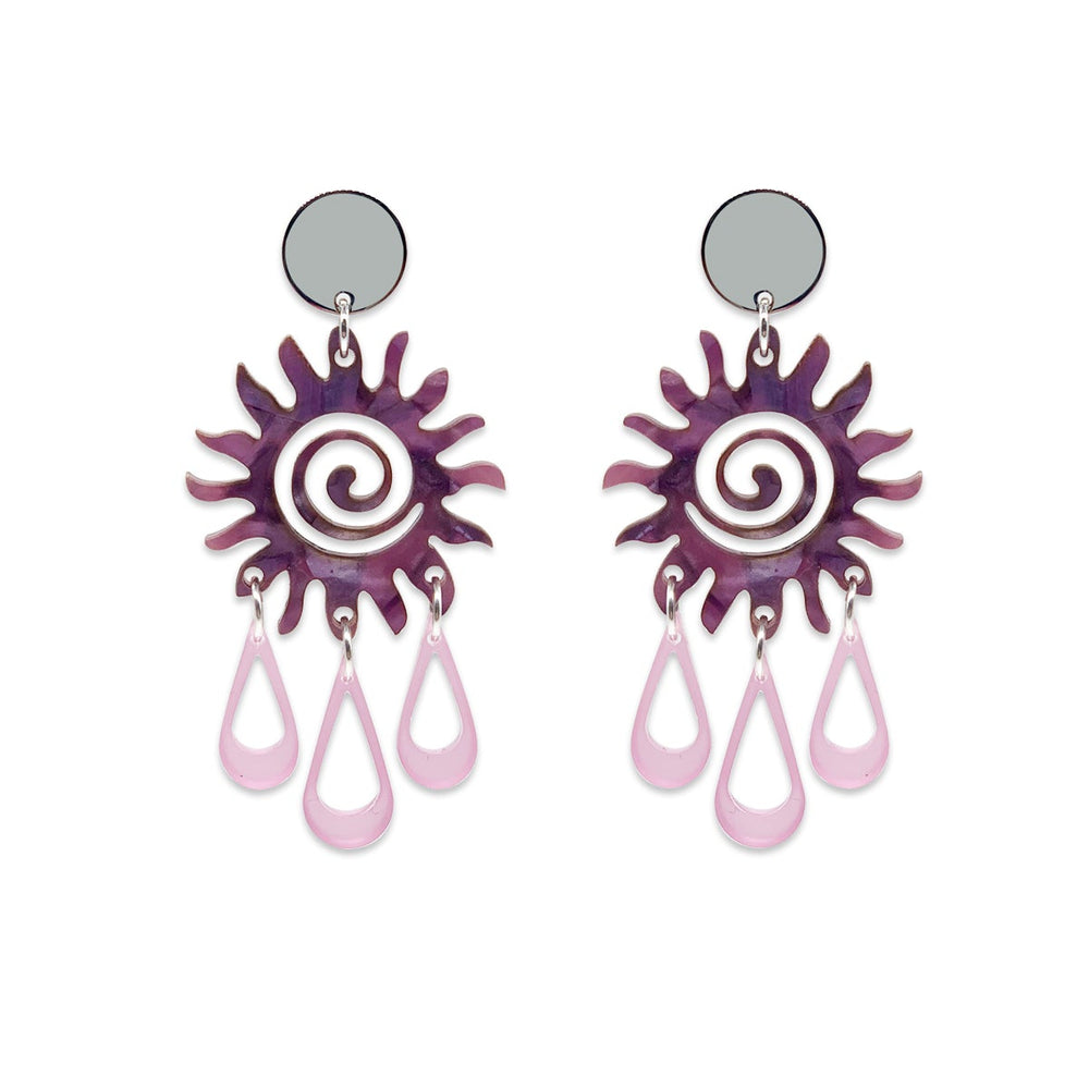 Sun Chandelier Earrings - Amethyst Pearl with Heather