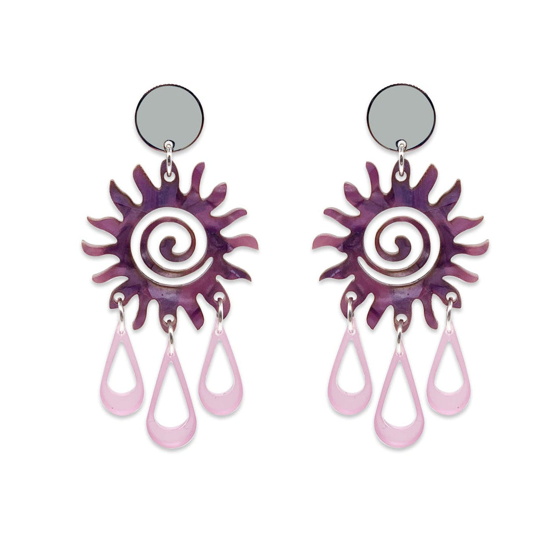 Sun Chandelier Earrings - Amethyst Pearl with Heather