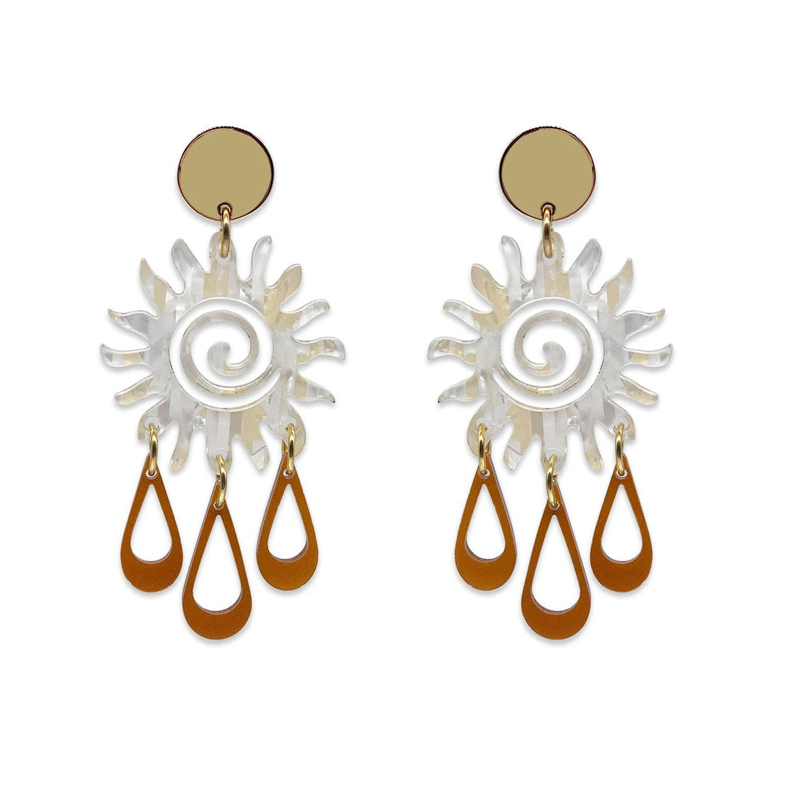 Sun Chandelier Earrings - White & Gold Confetti with Royal Gold