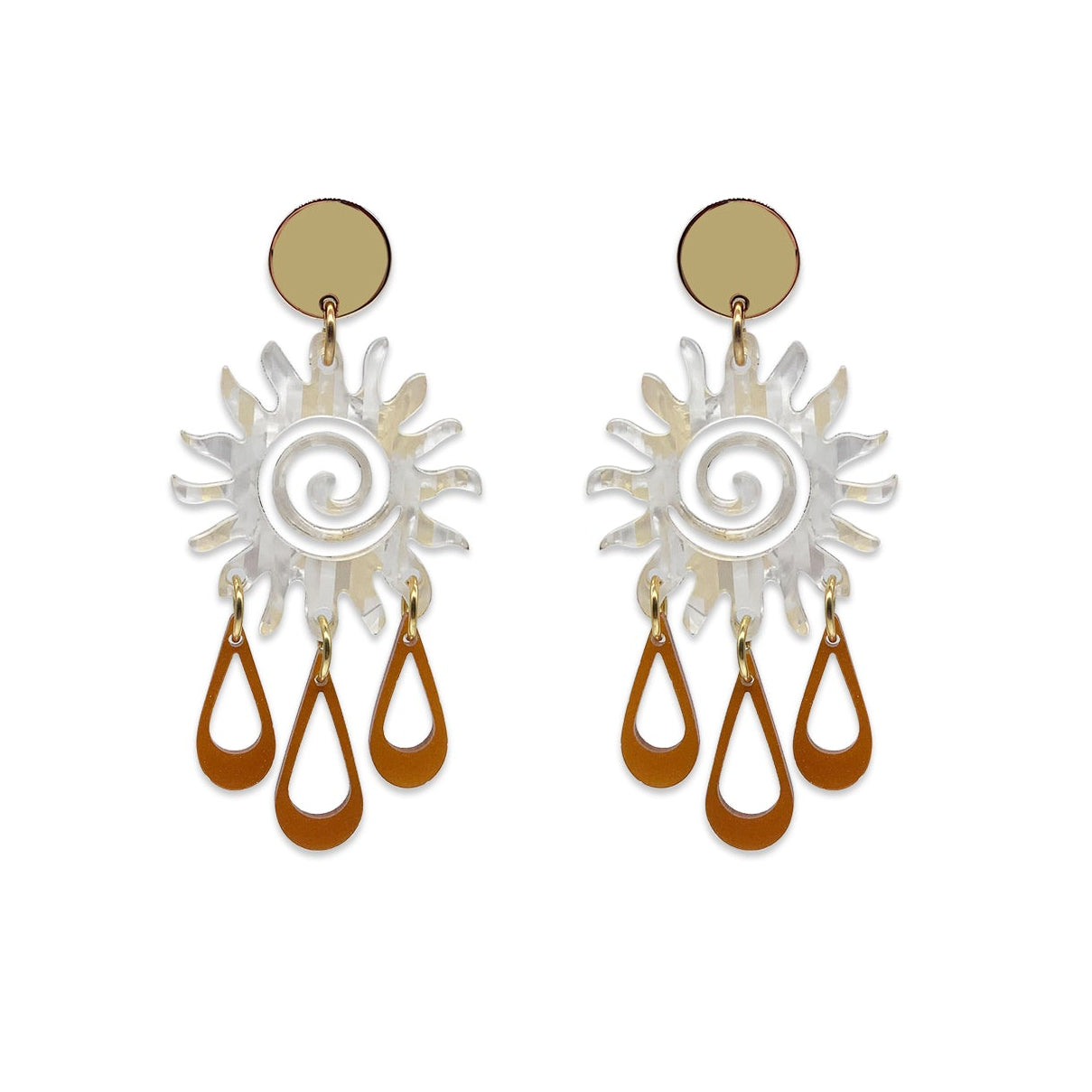 Sun Chandelier Earrings - White & Gold Confetti with Royal Gold