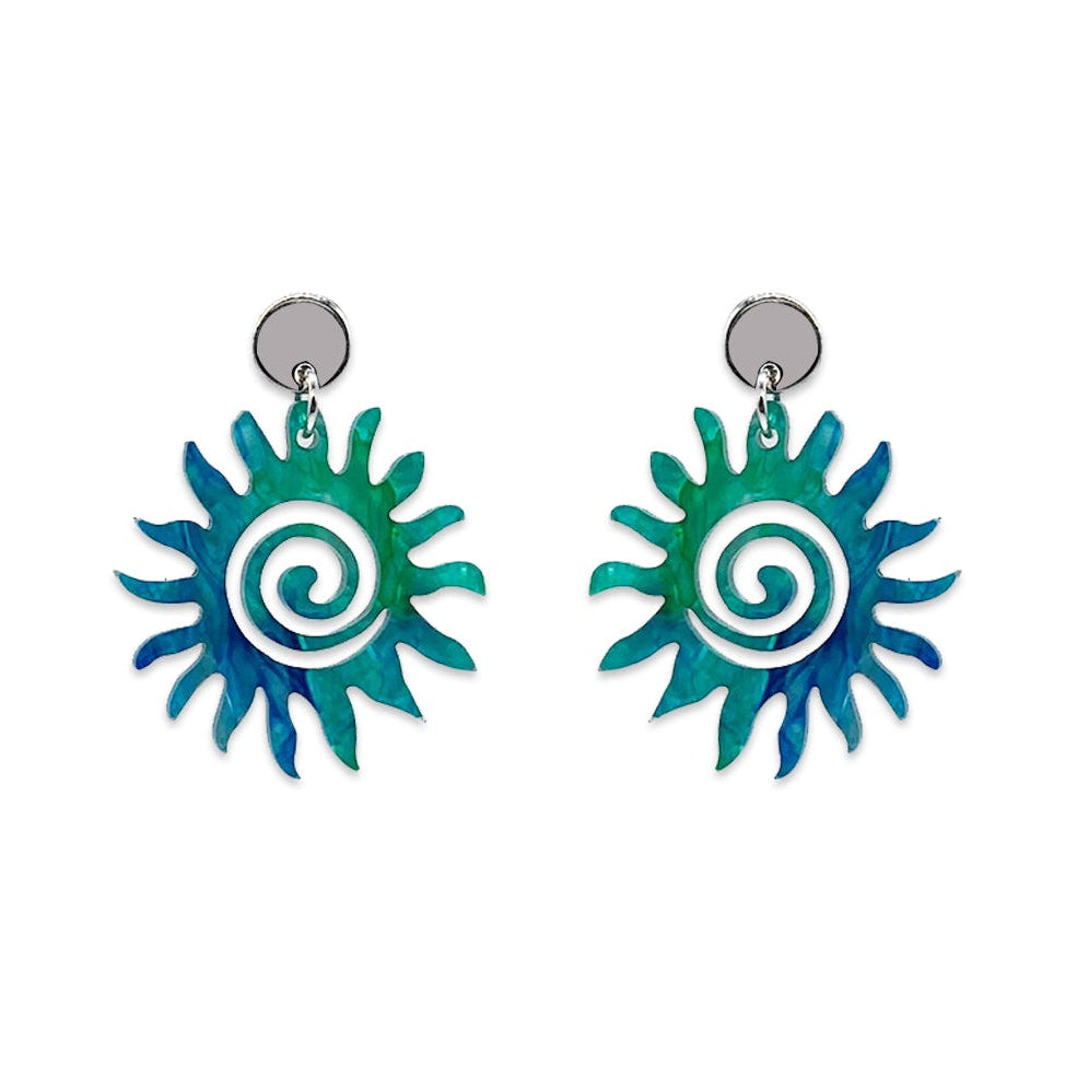 Sun Earrings - Blue & Green Lava