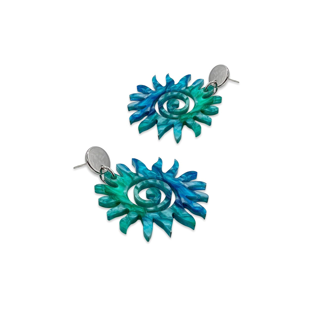 Sun Earrings - Blue & Green Lava