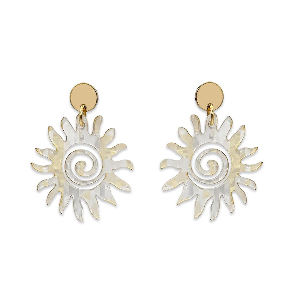 Sun Earrings - White & Gold Confetti