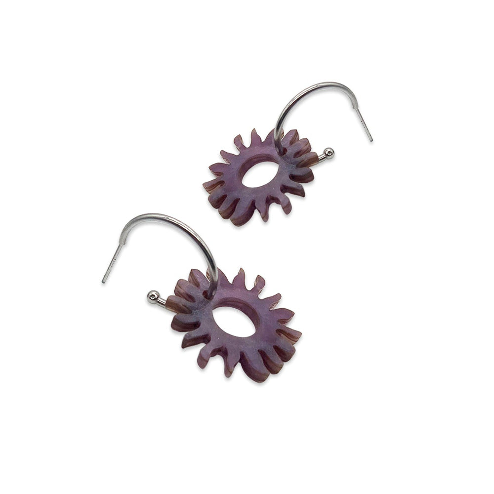 Sun Hoop Earrings - Amethyst Pearl
