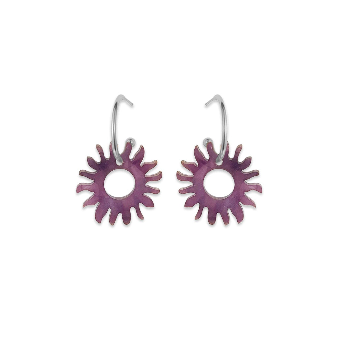 Sun Hoop Earrings - Amethyst Pearl