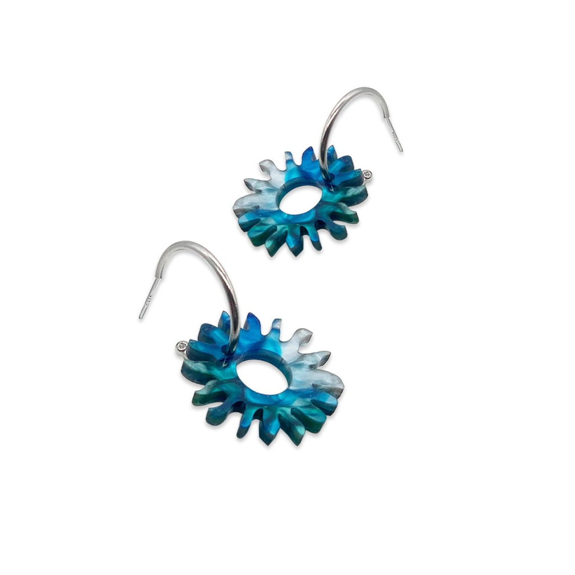 Sun Hoop Earrings - Blue & Green Lava