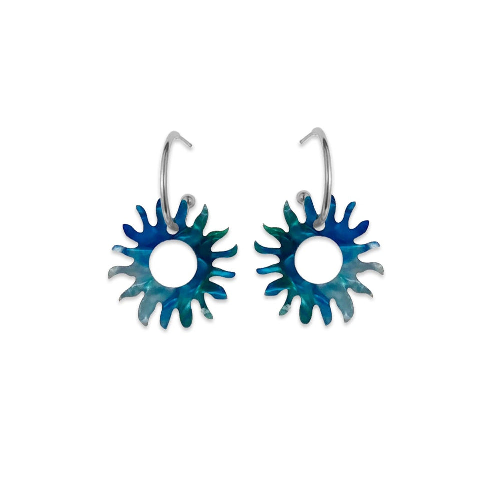 Sun Hoop Earrings - Blue & Green Lava